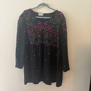 Vintage Venezia Vitale sequin and beaded long sleeve mini dress or tunic